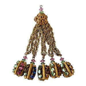 Miriam Haskell Tassel Pendant Rhinestone Barrel Component - UV Glass
